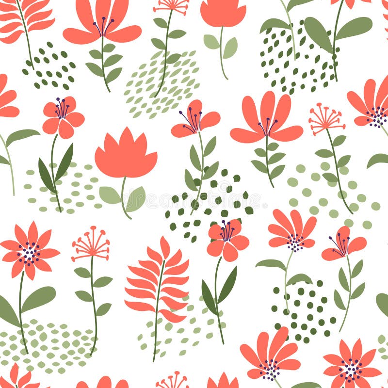 Einfaches Blumenmuster Nahtloser netter Blumen- und Punkthintergrund Auch im corel abgehobenen Betrag Schablone für Modedrucke stock abbildung