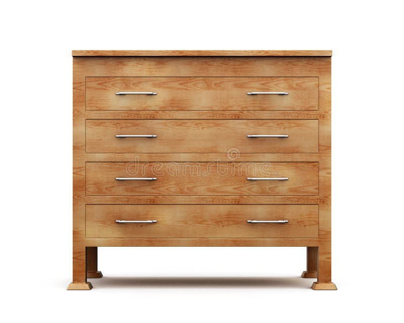 Simple wooden chest of drawers on white background. 3d rendering. Simple wooden chest of drawers on white background. 3d rendering.