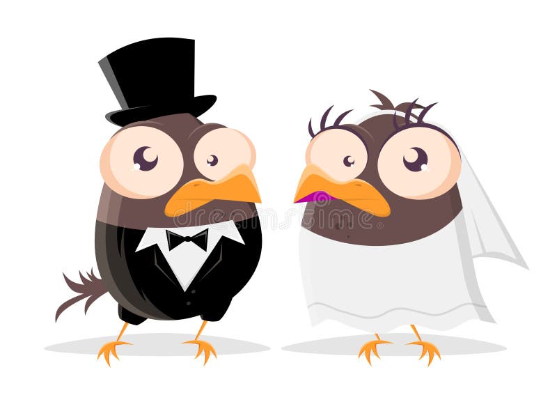 Cartoon bird couple is getting married