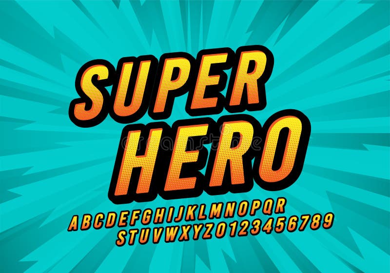 Vector Super Hero Comic Fun Font. Retro Cartoon Design Letters And Numbers Alphabet.