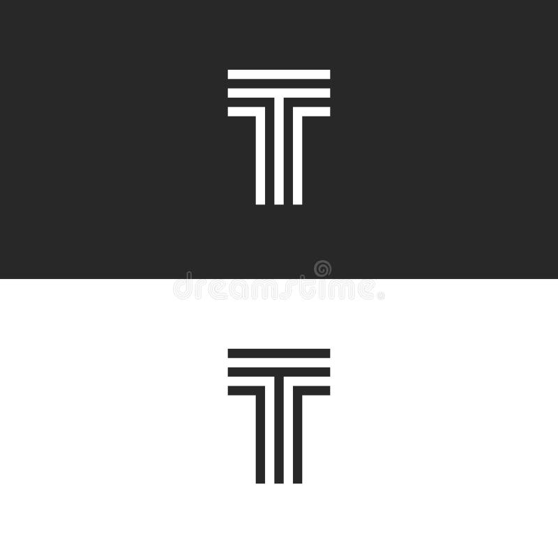 Einfachstes Buchstabemonogramm des Logos T, Art-Typografiegestaltungselement der Großbuchstabeinitiale lineares minimales, Schwar