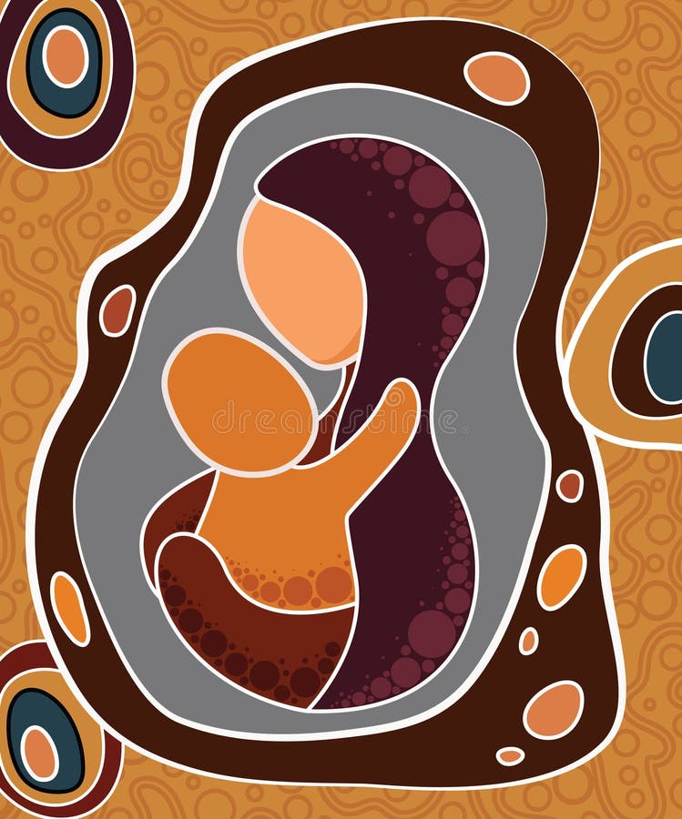 Eingeborene Kunstvektormalerei, Mutter und Kinderkonzept
