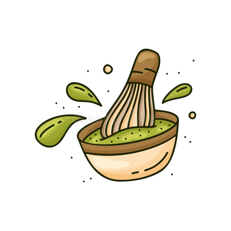 Eingeklonte Schüssel mit Whisky und Spray Doodle-Abbildung grüner Matcha-Tee, Peitschsoße oder Teigmacherei Handzieher lizenzfreie abbildung Eingeklonte Schüssel mit Whisky und Spray Doodle-Abbildung grüner Matcha-Tee, Peitschsoße oder Teigmacherei Handzieher lizenzfreie abbildung