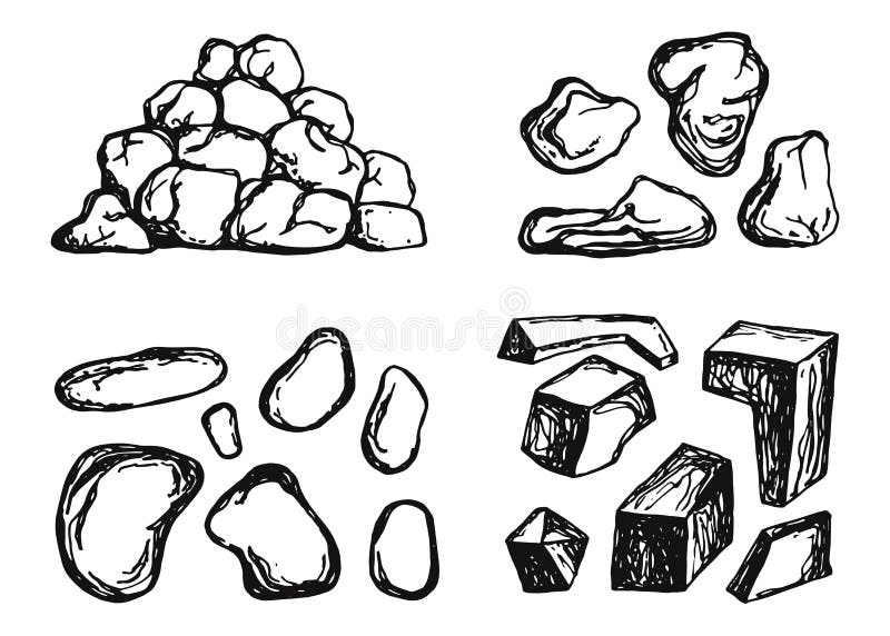 Stones cobblestones set vector sketch. hand-drawing isolated. Stones cobblestones set vector sketch. hand-drawing isolated.