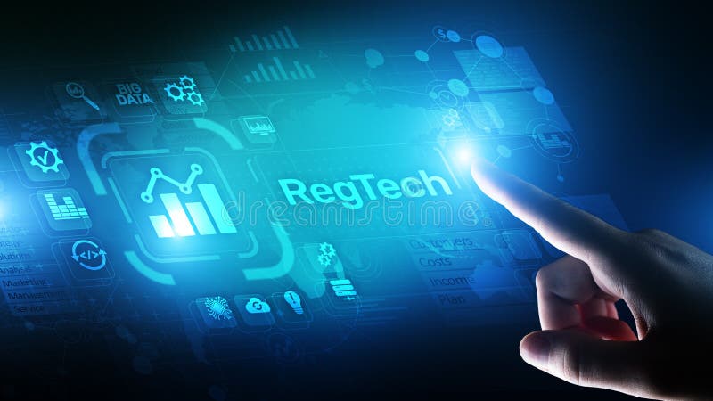 Einhaltung der Vorschriften für die Regulierung der Finanzkontrolle des modernen Internettechnologiekonzepts auf virtuellem Bildsc lizenzfreies stockfoto