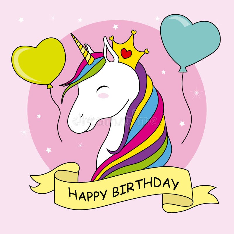Einhorn Mit Krone Und Ballonen Vektor Abbildung - Illustration von