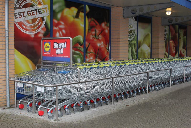 Einkaufslaufkatzen am Lidl-Supermarkt stockfoto Einkaufslaufkatzen am Lidl-Supermarkt stockfoto