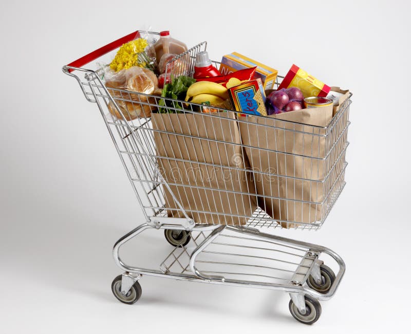Einkaufswagen gefüllt mit Lebensmittelgeschäften
