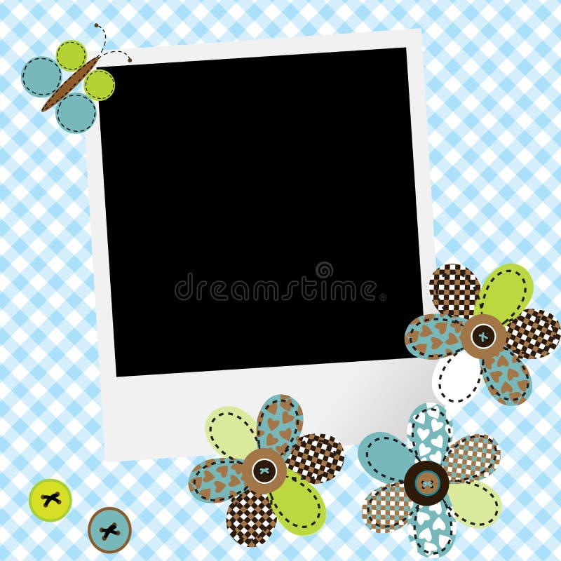 Einklebebuchbabydesign mit Fotorahmen und -Patchwork blüht lizenzfreie abbildung Einklebebuchbabydesign mit Fotorahmen und -Patchwork blüht lizenzfreie abbildung