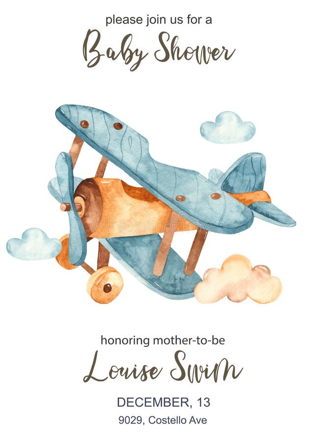 Einladungskarte für Babydusche mit Spielzeugflugzeug lizenzfreie abbildung Einladungskarte für Babydusche mit Spielzeugflugzeug lizenzfreie abbildung