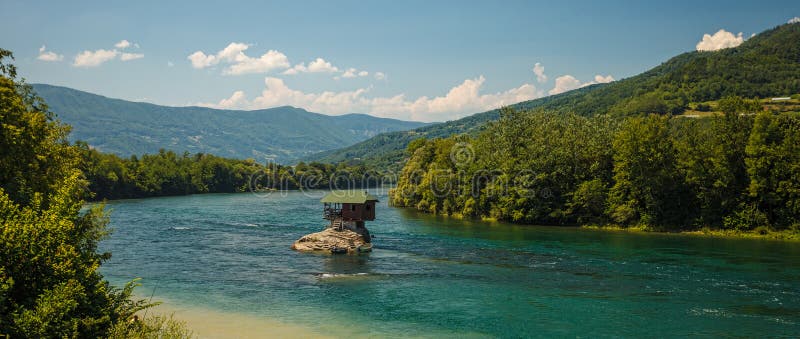 Serene lonely house on the river Drina in Bajina Basta, Serbia. Serene lonely house on the river Drina in Bajina Basta, Serbia