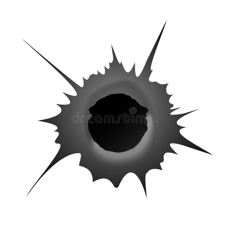 Einschussloch Auf Weißem Hintergrund. Realisic Metalleinschussloch Schadeneffekt