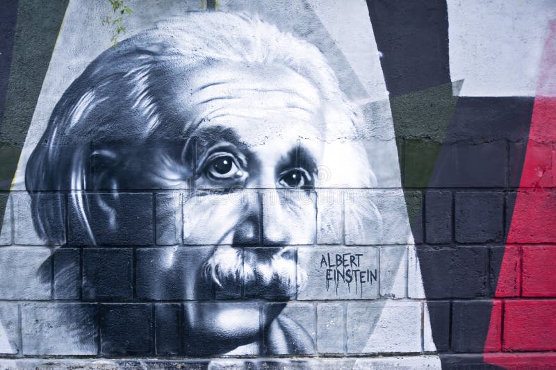 Albert Einstein graffiti on the wall in Opatija Angiolina Park