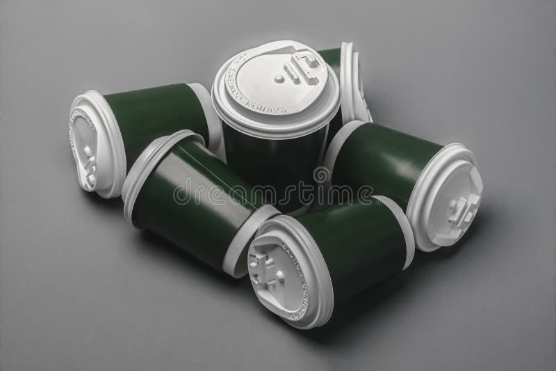 Einweg-Kaffeebecher aus Papier mit Plastikdeckeln lizenzfreie stockfotos