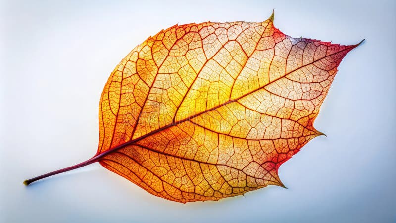 Einzelne zarte Herbstblätter mit aufwändiger Venenstruktur, die auf einem einfachen weißen Hintergrund dargestellt ist. Generative stock abbildung
