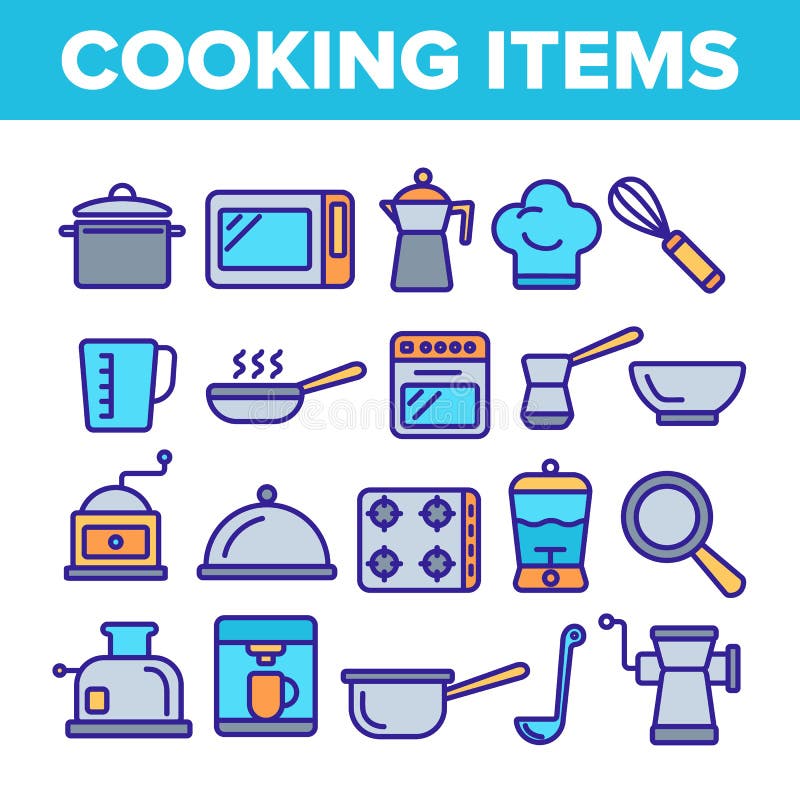Einzelteil-Vektor-d?nne Linie Ikonen-Satz kochen stock abbildung Einzelteil-Vektor-d?nne Linie Ikonen-Satz kochen stock abbildung