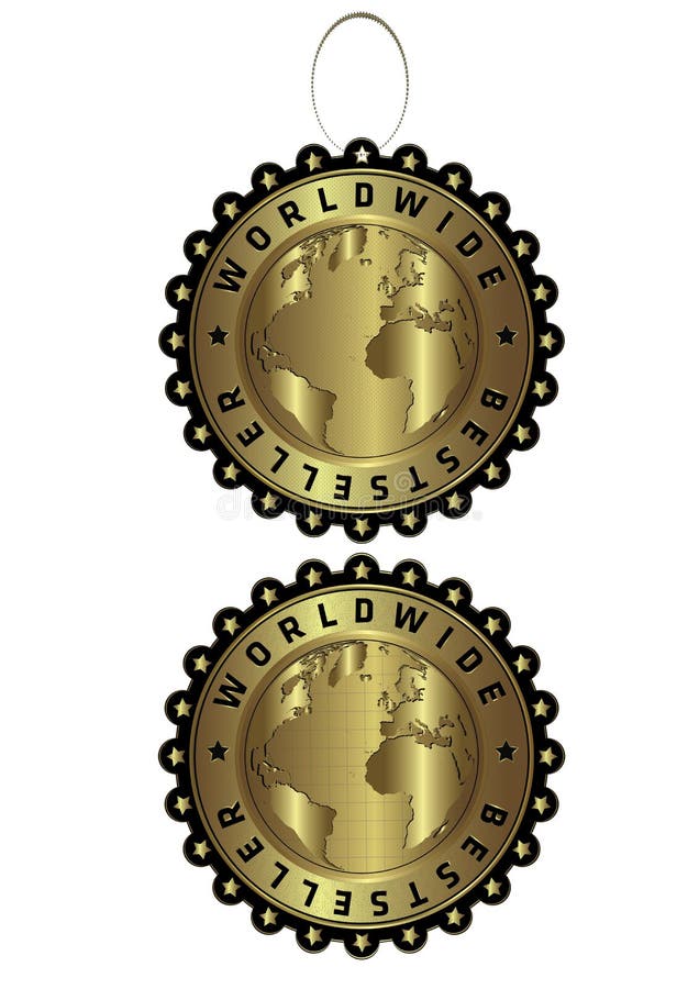 Einzigartiger goldener Luxusaufkleber des weltweiten Bestsellers u. stock abbildung Einzigartiger goldener Luxusaufkleber des weltweiten Bestsellers u. stock abbildung