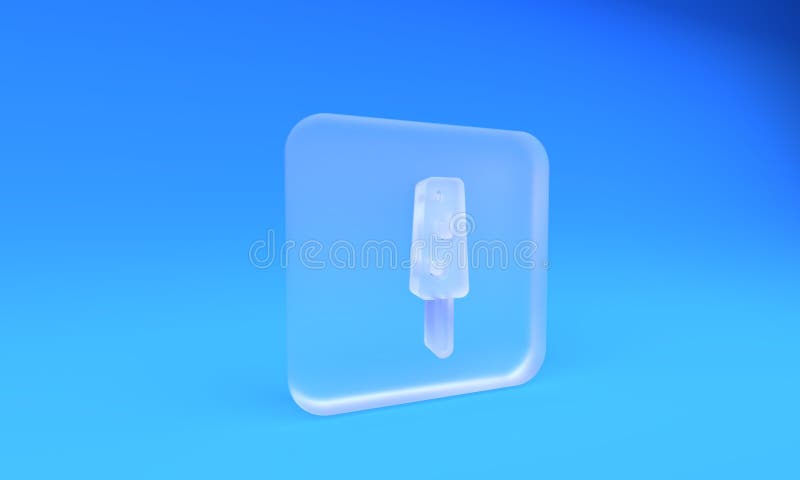 Eiscreme aus gefrorenem Glas auf Stabsymbol isoliert auf blauem Hintergrund. Süßigkeitszeichen. Quadratischer Glasknopf 3D rendern vektor abbildung