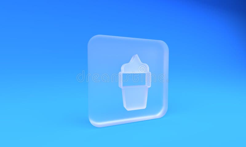 Eiscreme aus gefrorenem Glas in Waffelkegel, isoliert auf blauem Hintergrund. Süßigkeitszeichen. Quadratischer Glasknopf 3D vektor abbildung