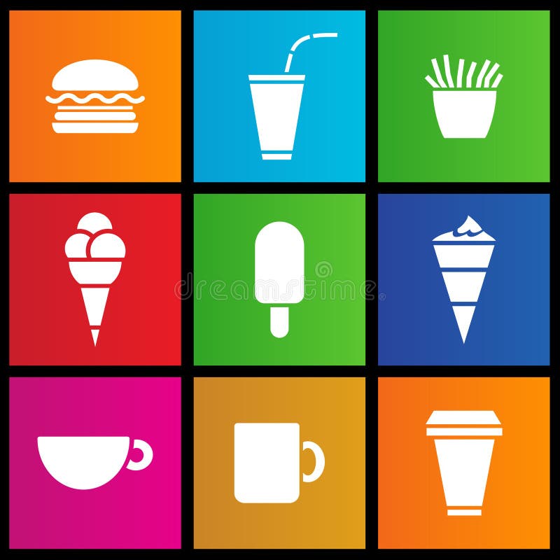 Eiscreme, Kaffee und Schnellimbiß vektor abbildung Eiscreme, Kaffee und Schnellimbiß vektor abbildung