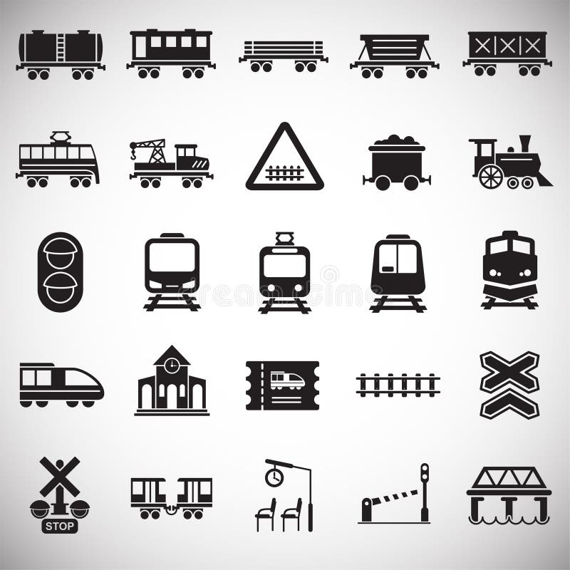 Eisenbahn bezog sich die Ikonen, die auf weißen Hintergrund für Grafik und Webdesign eingestellt wurden Einfaches Vektorzeichen I