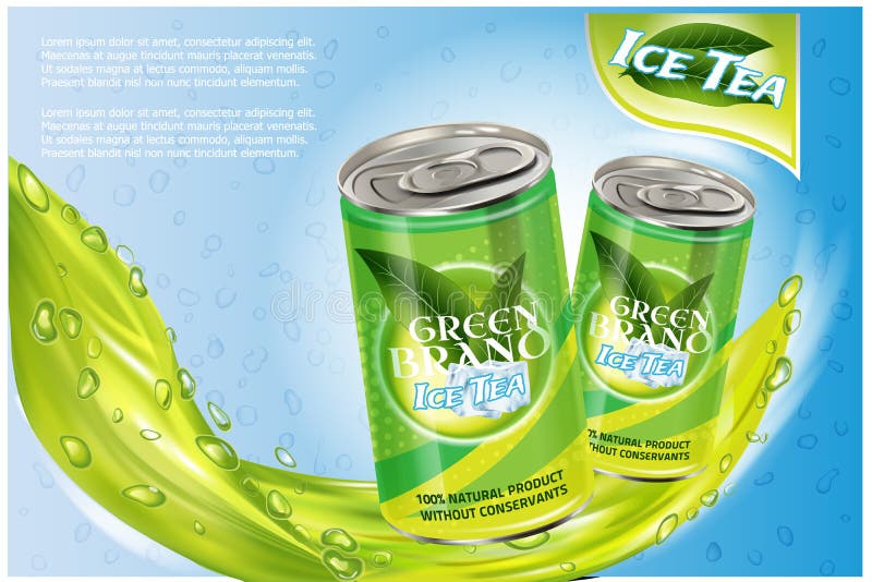 Eistee-Produktanzeige Abbildung des Vektor 3d Aluminiumdosenschablonendesign des alkoholfreien Getränkes Flaschenanzeige des grün vektor abbildung