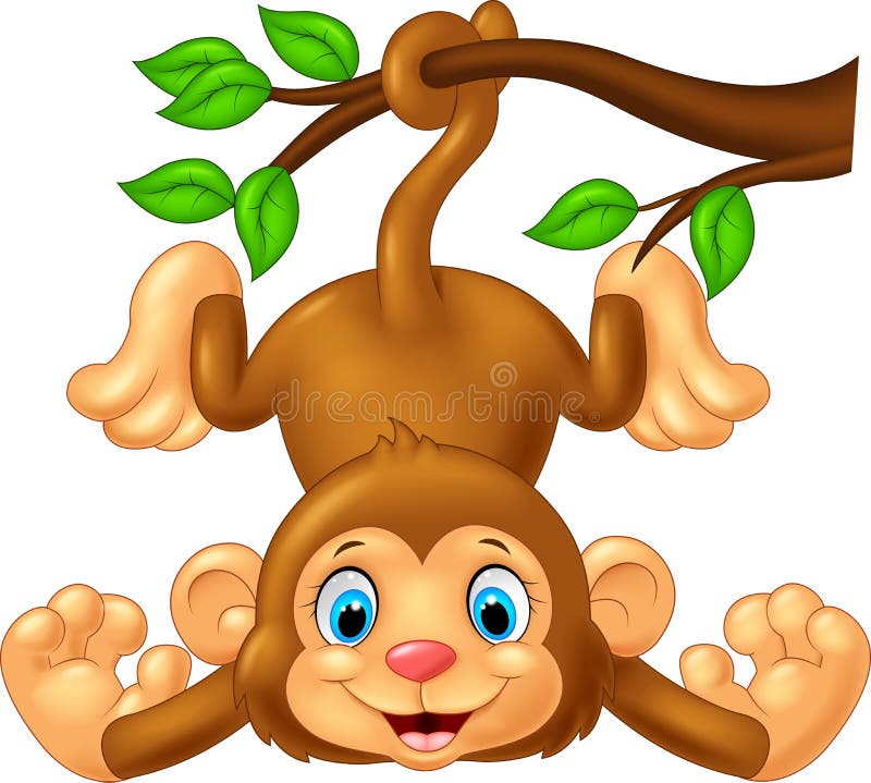 Ejecución linda del mono de la historieta en rama de árbol stock de ilustración