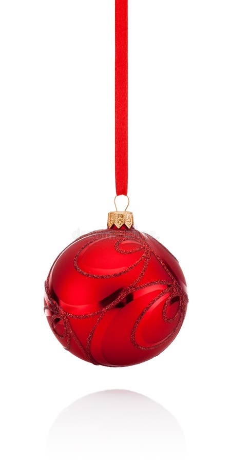 Ejecución roja de la bola de la Navidad de las decoraciones en la cinta aislada imagen de archivo Ejecución roja de la bola de la Navidad de las decoraciones en la cinta aislada imagen de archivo