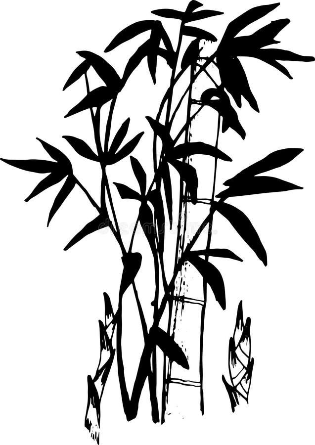 Ejemplo blanco y negro de un tatuaje de bambú stock de ilustración