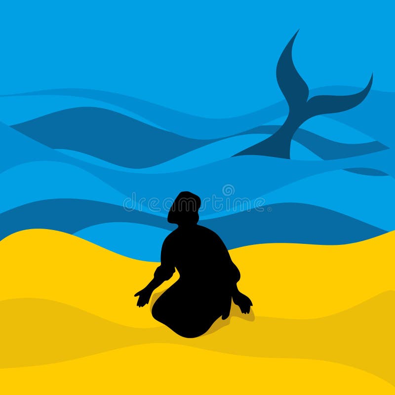 Ejemplo bíblico El equipo lanzó a Jonah sobre la tierra stock de ilustración Ejemplo bíblico El equipo lanzó a Jonah sobre la tierra stock de ilustración