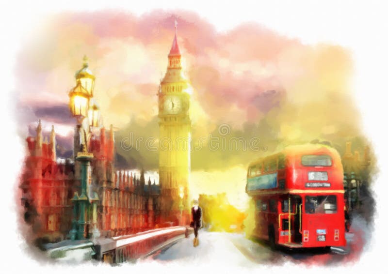 Ejemplo colorido de la opinión de la ciudad de Londres stock de ilustración Ejemplo colorido de la opinión de la ciudad de Londres stock de ilustración