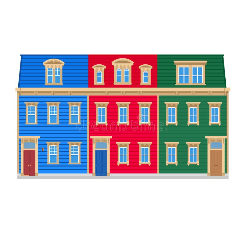 Ejemplo colorido del vector de las casas de fila de Terranova
