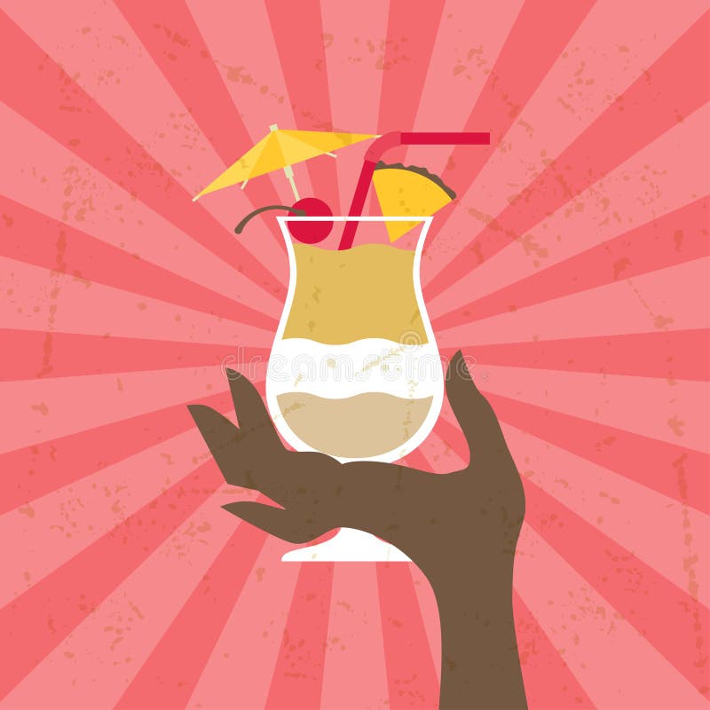 Ejemplo con el vidrio del colada y de la mano del pina libre illustration Ejemplo con el vidrio del colada y de la mano del pina libre illustration