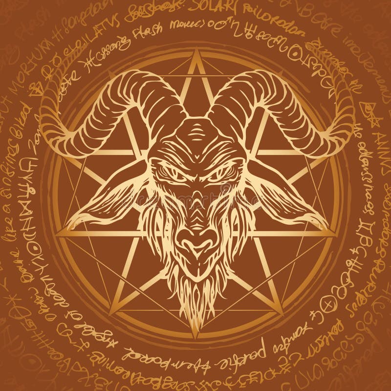 Ejemplo con la cabeza y el pentagram de cuernos de la cabra stock de ilustración Ejemplo con la cabeza y el pentagram de cuernos de la cabra stock de ilustración