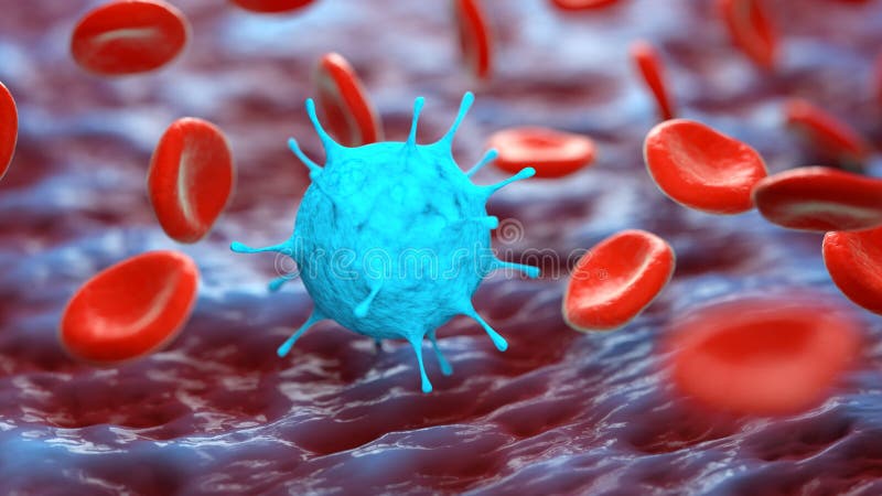 Ejemplo 3D de la célula y de la sangre microscópicas del virus Epidemia viral de la enfermedad, infección, imagen conceptual libre illustration