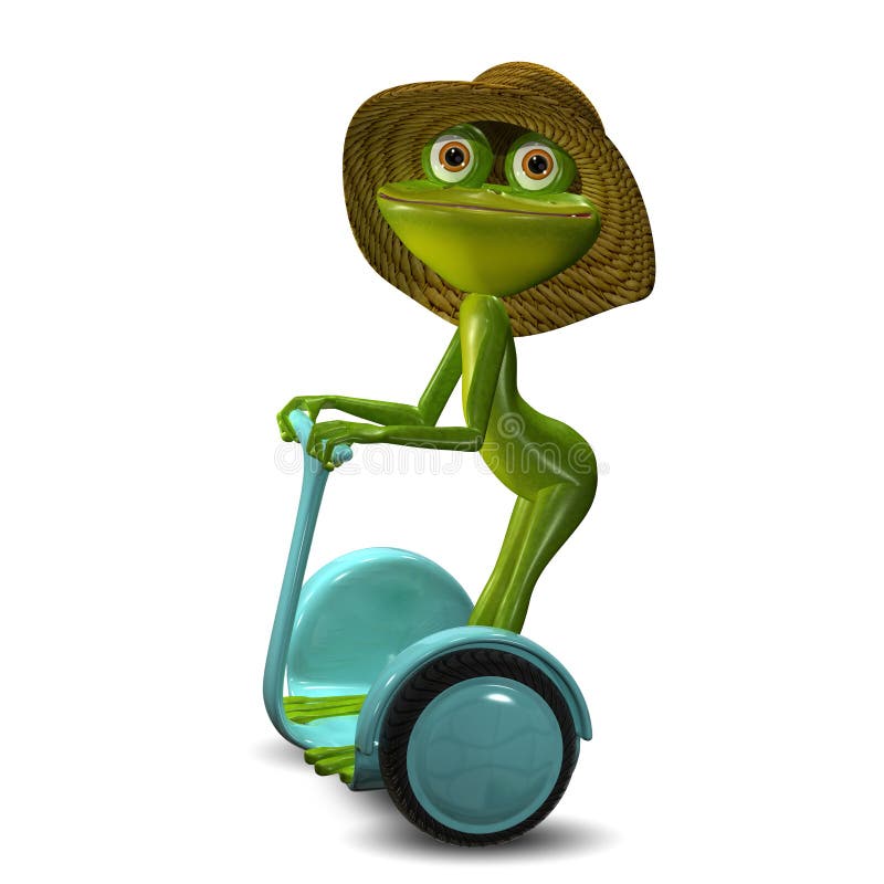 3d Illustration of the Green Frog in the Straw Hat in Segway. 3d Illustration of the Green Frog in the Straw Hat in Segway