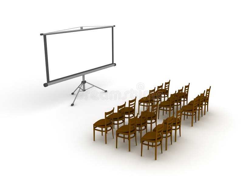 ejemplo 3D de la sala de reunión vacía con la pantalla de proyector libre illustration ejemplo 3D de la sala de reunión vacía con la pantalla de proyector libre illustration