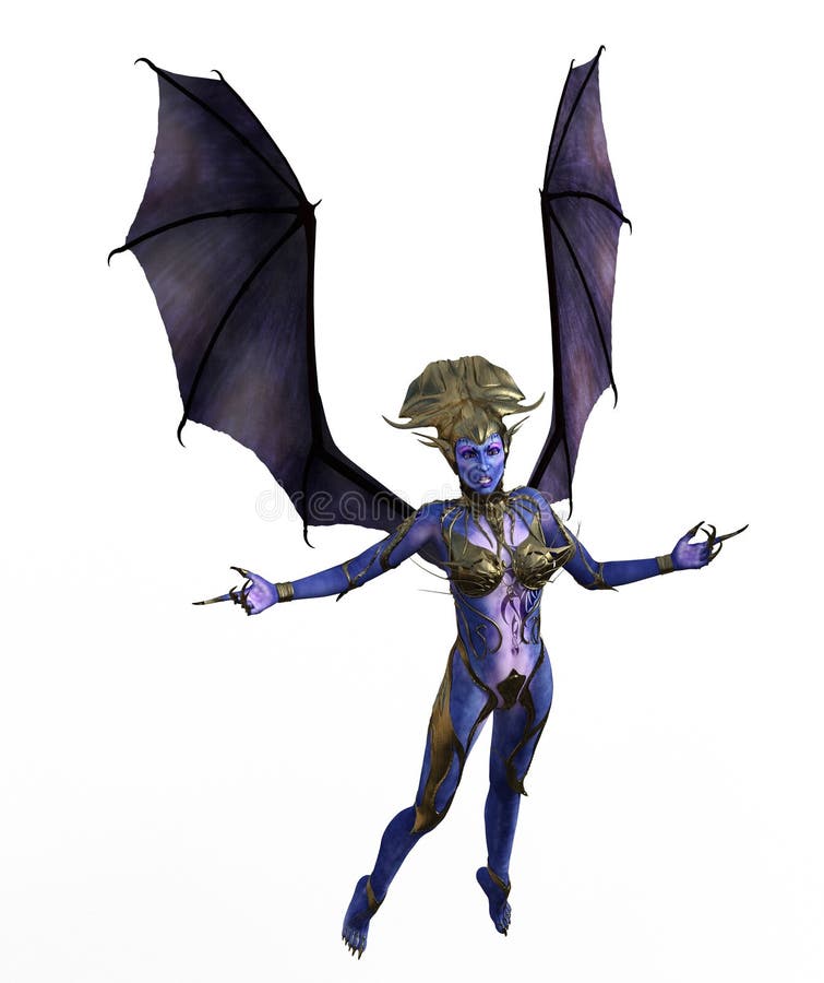 ejemplo 3D de un diablo femenino con las alas y la piel azul ilustración del vector ejemplo 3D de un diablo femenino con las alas y la piel azul ilustración del vector