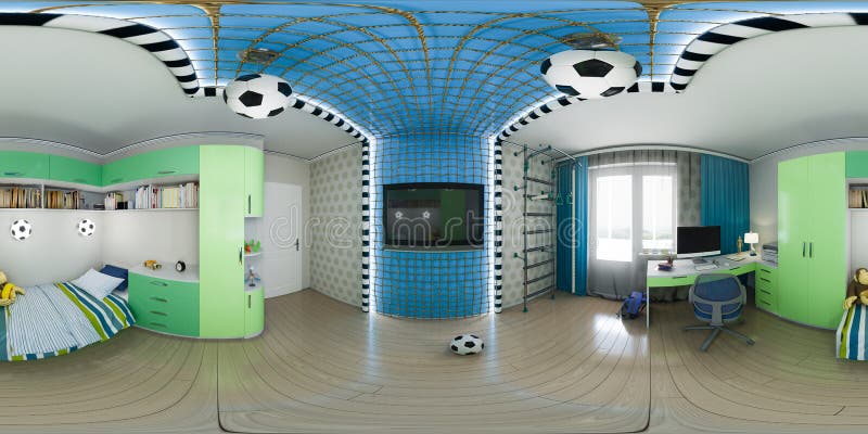 ejemplo 3d del diseño interior del cuarto de niños 360 grados, panorama inconsútil libre illustration ejemplo 3d del diseño interior del cuarto de niños 360 grados, panorama inconsútil libre illustration