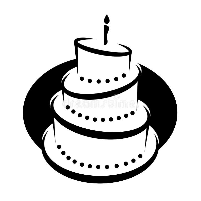  Ejemplo De Clipart De Una Torta De Cumpleaños Con Gradas Blanco Y Negro Con Las Velas En Diseño Oval Del Vector Ilustración del Vector