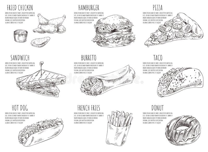 Ejemplo de Fried Chicken Hamburger Set Vector ilustración del vector