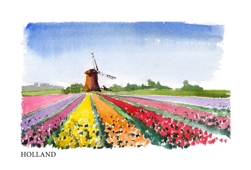 Ejemplo de la acuarela del vector de Holanda stock de ilustración Ejemplo de la acuarela del vector de Holanda stock de ilustración
