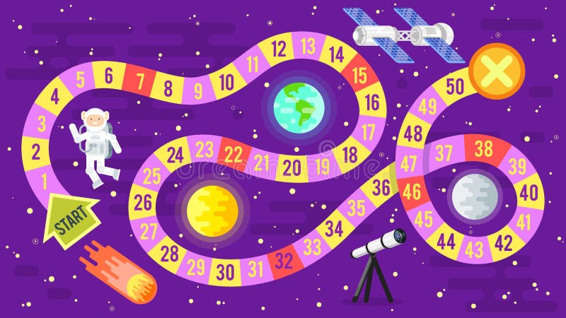 Ejemplo de la ciencia de los niños y del juego de mesa del espacio stock de ilustración Ejemplo de la ciencia de los niños y del juego de mesa del espacio stock de ilustración