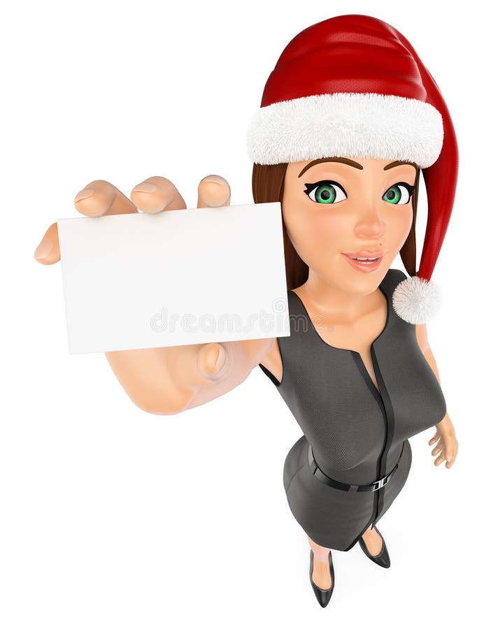 ejemplo de la gente de la Navidad 3d Empresaria con el sombrero de santa y la tarjeta en blanco Fondo blanco aislado ilustración del vector ejemplo de la gente de la Navidad 3d Empresaria con el sombrero de santa y la tarjeta en blanco Fondo blanco aislado ilustración del vector