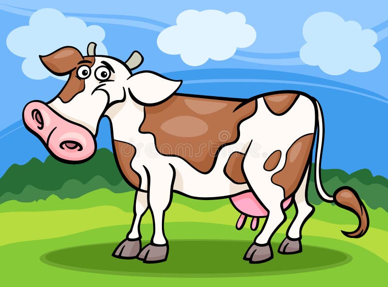 Cartoon Illustration of Funny Comic Spotted Cow Farm Animal. Cartoon Illustration of Funny Comic Spotted Cow Farm Animal