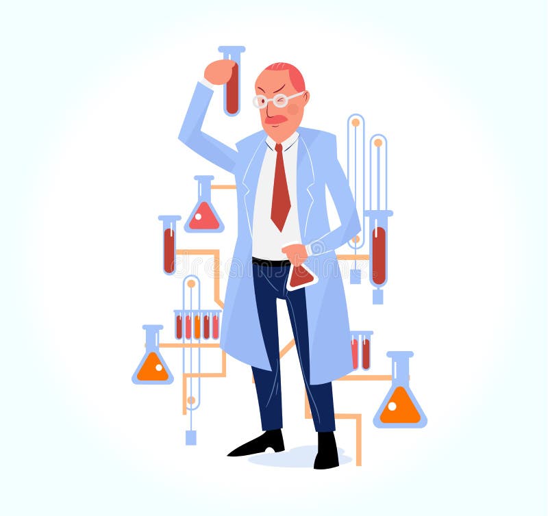 Ejemplo de la investigación científica con el científico en la sustancia química l libre illustration Ejemplo de la investigación científica con el científico en la sustancia química l libre illustration