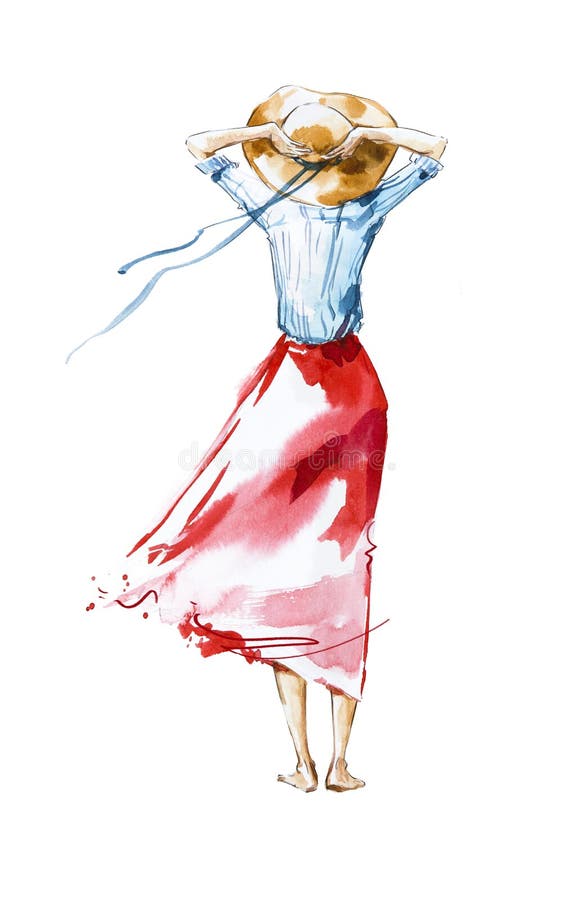 Ejemplo de la moda de la acuarela, muchacha que mira en la distancia ilustración del vector