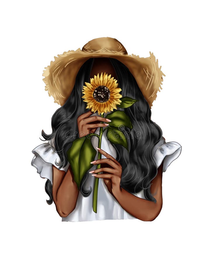 Ejemplo de la moda - muchacha que sostiene un girasol - retrato de la mujer ilustración del vector