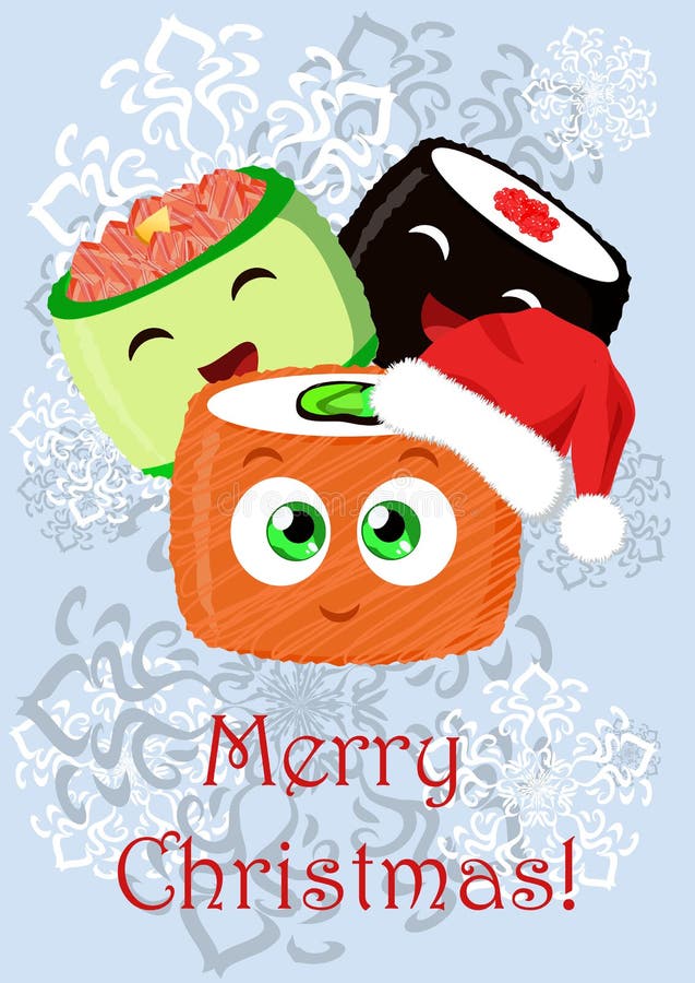 Ejemplo de la Navidad del saludo con el sushi ilustración del vector Ejemplo de la Navidad del saludo con el sushi ilustración del vector