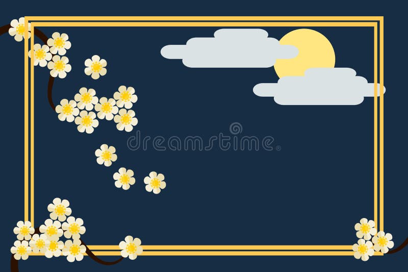 Ejemplo de la tarjeta de felicitaciones en estilo asiático Luna Llena floral y hermosa detrás de la nube Hay vector coloreado oro stock de ilustración Ejemplo de la tarjeta de felicitaciones en estilo asiático Luna Llena floral y hermosa detrás de la nube Hay vector coloreado oro stock de ilustración
